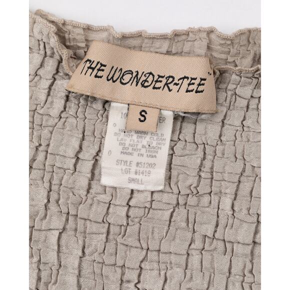 Vintage Y2K The Wonder Tee Crinkle Texture Metallic Silver Gold Champagne Top - Picture 3 of 3